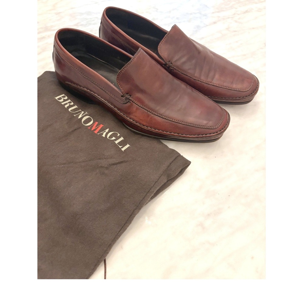 Bruno Magli Timo Men's Loafer Brown Leather Slip-On Size 7 Made in Italy M01046